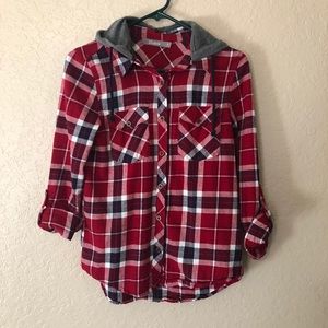 Women’s flannel top with removable hood